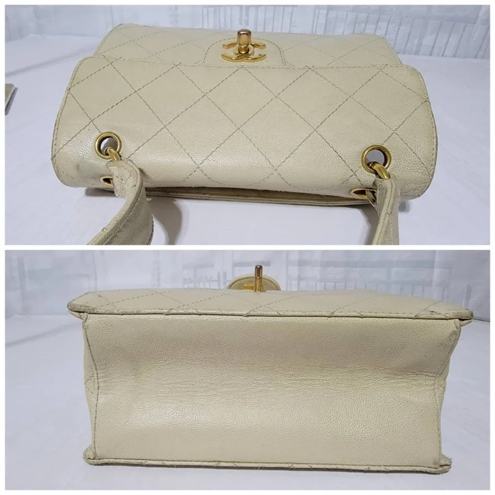 Authentic CHANEL Vintage Caviar Beige Flap Bag Beige Cream 24k Gold